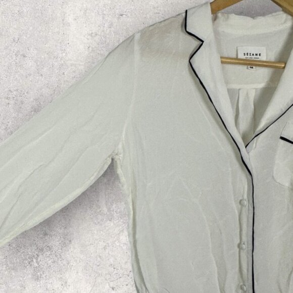 Sezane 100% Silk Elisa Black Ecru White Size 36 French / US 4 Button Top Blouse - Picture 10 of 14